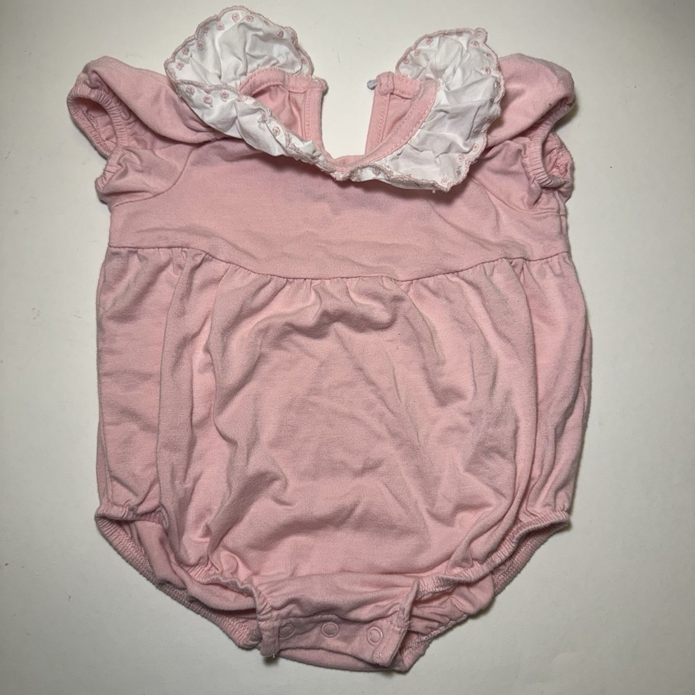 Little Me Baby Girl 6M Pink Bamboo Bubble Romper Ruffle Collar Puff Sleeve